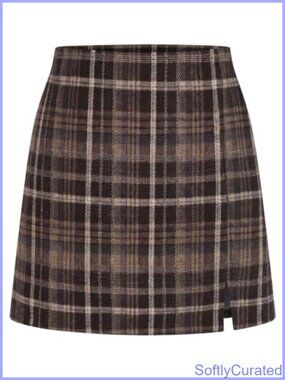 Womens Plaid Gingham Mini Skort High Waisted Slit Skirt